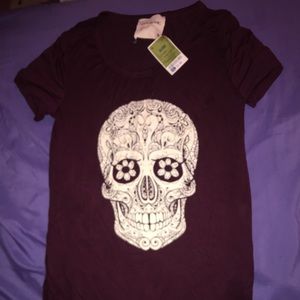 Maroon colored with skeleton image shirt